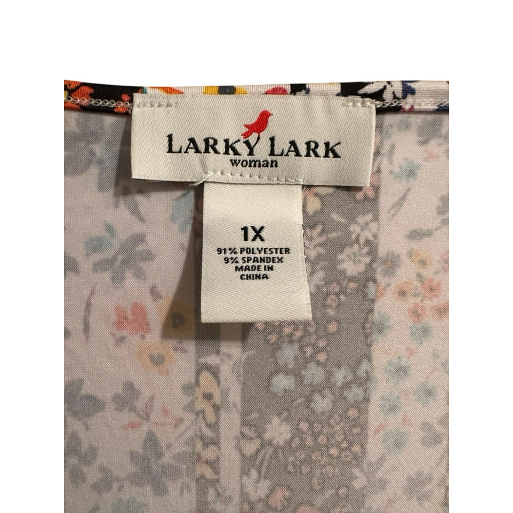 Larky Lark Floral Tunic Blouse Lace Hem Womens 1X Multicolor Short Sleeves - Picture 9 of 17